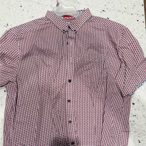Johnston & Murphy Red and Blue Fish Patterned Casual Shirt